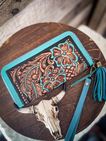 Myra Bag - Creek Blossom Hand-tooled Wallet