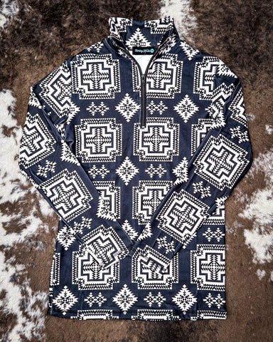 The Down In The Hills Fitted Pullover displayed on cowhide.