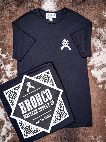 Black Bronco Western Supply Co. Havasu Tee with spur chest logo and folded back print detail.