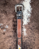 Myra Bag - Checkered Brown Hand-Tooled Leather Belt