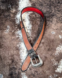 Myra Bag - Checkered Brown Hand-Tooled Leather Belt