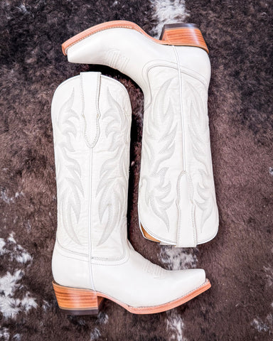 Pearl Black Star Leather Boots - Ivory
