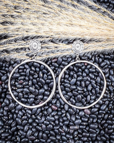 High Desert Concho Fashion Hoops displayed on beans and wheat.