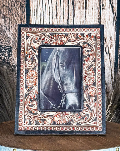 Front view of the Myra Bag - Classic Country Photo Frame on a wood background.