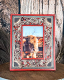 Front view of the Myra Bag - Devonnies Sunflowers Photo Frame on a wood background.