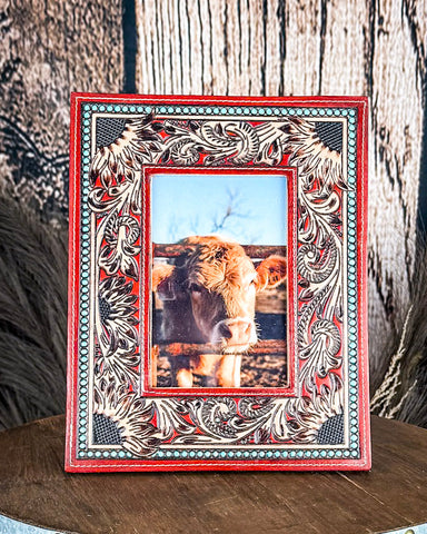 Front view of the Myra Bag - Devonnies Sunflowers Photo Frame on a wood background.