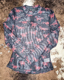 The Black Horse Mesh Top displayed on hide background.