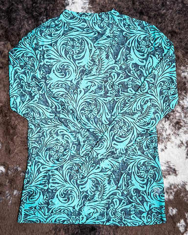 Sterling Kreek - Tooled in Turquoise Mesh Top