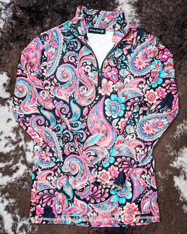 Midnight Bloom Fitted Pullover displayed on cowhide.