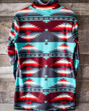 Texas Rain Fitted Pullover being displayed on wood background.