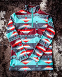 Texas Rain Fitted Pullover being displayed on cowhide.