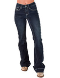 Cowgirl Tuff - Grand Entry Jeans – Crystal Studded Dark Wash Trouser Denim