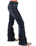 Cowgirl Tuff - Grand Entry Jeans – Crystal Studded Dark Wash Trouser Denim
