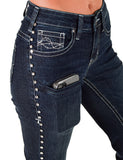 Cowgirl Tuff - Grand Entry Jeans – Crystal Studded Dark Wash Trouser Denim
