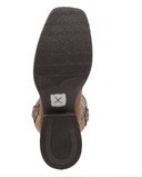 Bottom view of the Wren Twisted X Women's 13" Ruff Stock Boot in a white backdrop.