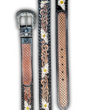 Myra Bag - Checkered Brown Hand-Tooled Leather Belt