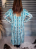 Adelina Teal Aztec Serape Long Sleeve Mesh Duster - Apparel - Lucky & Blessed - Bronco Western Supply Co.