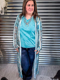 Adelina Teal Aztec Serape Long Sleeve Mesh Duster - Apparel - Lucky & Blessed - Bronco Western Supply Co.