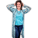 Adelina Teal Aztec Serape Long Sleeve Mesh Duster - Apparel - Lucky & Blessed - Bronco Western Supply Co.