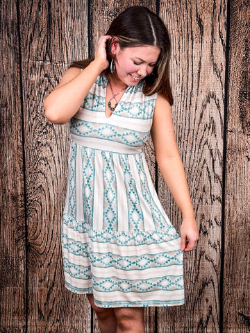 Desert Skies Sleeveless Aztec Print Dress - Apparel - Lucky & Blessed - Bronco Western Supply Co.