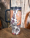 Honky Tonk Angel – 30oz Cow Print Tumbler with Handle - Gift Items - Lucky & Blessed - Bronco Western Supply Co.