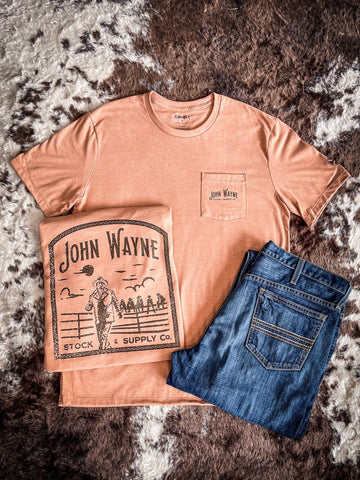 John Wayne Stock & Supply Co. Hooey T-Shirt - Light Brown - Apparel - Bronco Western Supply Co.