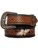 Myra Bag - Checkered Brown Hand Tooled Leather Belt - Western Belt - Bronco Western Supply Co.