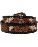 Myra Bag - Checkered Brown Hand Tooled Leather Belt - Western Belt - Bronco Western Supply Co.