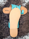 Myra Bag - Delia Ridge Hand Tooled Sandals in Turquoise - Women's Shoes - Myra Bag - Bronco Western Supply Co.