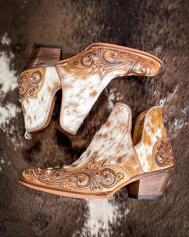 Myra Bag - Horse Jane - Hand Tooled & Hair On Bootie - Women's Shoes - Bronco Western Supply Co.