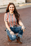 Sunset Revival Aztec Top – Coral Bubble Sleeve Tee - Apparel - Lucky & Blessed - Bronco Western Supply Co.