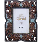 Tough 1 - Floral Leather Picture Frame with Turquoise - Gift Items - Tough 1 - Bronco Western Supply Co.