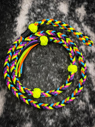 Paracord Breakaway Roping Neck Rope/Over and Under Whip-Black/Rainbow