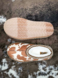 Very G cow print slippers with cozy faux fur lining and non-slip sole, western-inspired women’s casual indoor outdoor footwear