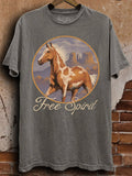 Free Spirit Horse Tee- Stone Gray