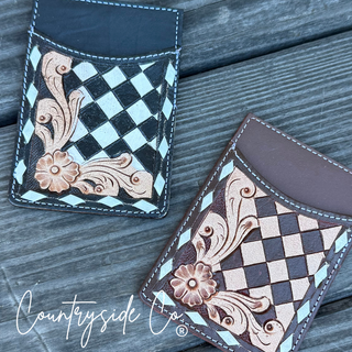 Hadley Checkered Leather Card Holder in Brown by Countryside Co.
