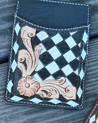 Hadley Checkered Leather Card Holder in Turquoise by Countryside Co.