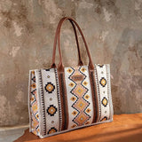 Wrangler Southwestern Pattern Dual Sided Print Canvas Wide Tote - Coffee