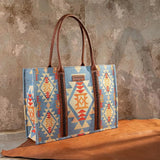 Wrangler Southwestern Pattern Dual Sided Print Canvas Wide Tote -Brown