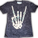 Skeleton Rock Hand Sign Graphic Tee - Black