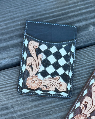 Hadley Checkered Leather Card Holder in Black by Countryside Co.