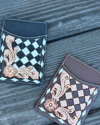 Hadley Checkered Leather Card Holder in Turquoise by Countryside Co.