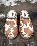 Very G cow print slippers with cozy faux fur lining and non-slip sole, western-inspired women’s casual indoor outdoor footwear