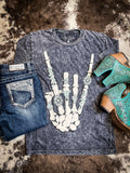 Skeleton Rock Hand Sign Graphic Tee - Black
