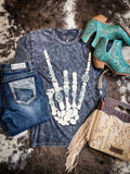 Skeleton Rock Hand Sign Graphic Tee - Black
