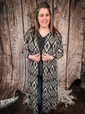 Delta Black and Ivory Aztec Long Sleeve Mesh Duster