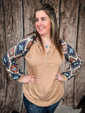 Eldra Aztec Print Lightweight Hoodie - Tan