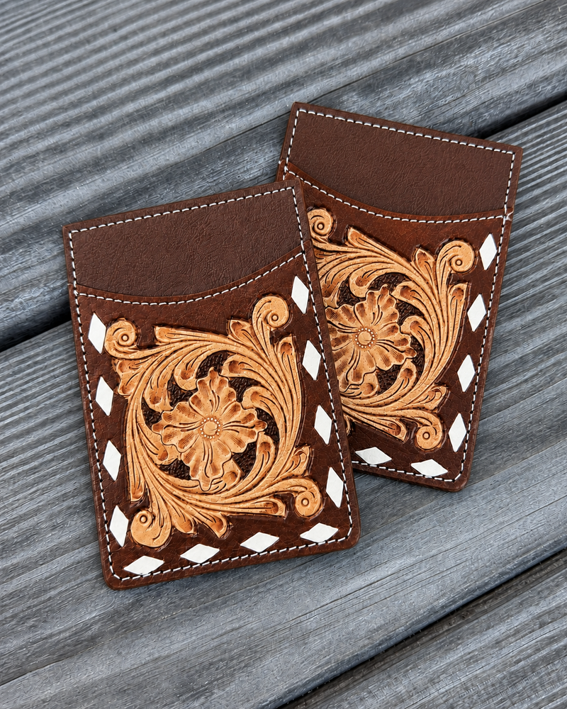 Maren Tooled Leather Card Holder in Brown by Countryside Co.