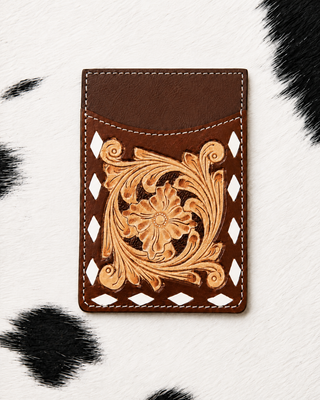Maren Tooled Leather Card Holder in Brown by Countryside Co.