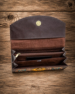 Utsav Sunflower Tooled Leather Wallet by Myra Bag